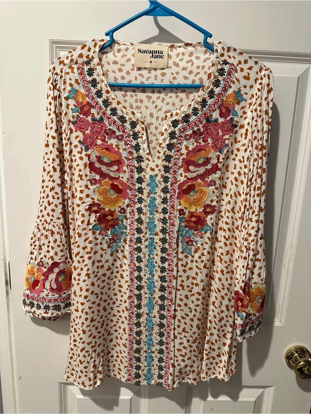 Savanna Jane Cream Tunic with Pink, Yellow & Teal Floral Embroidery